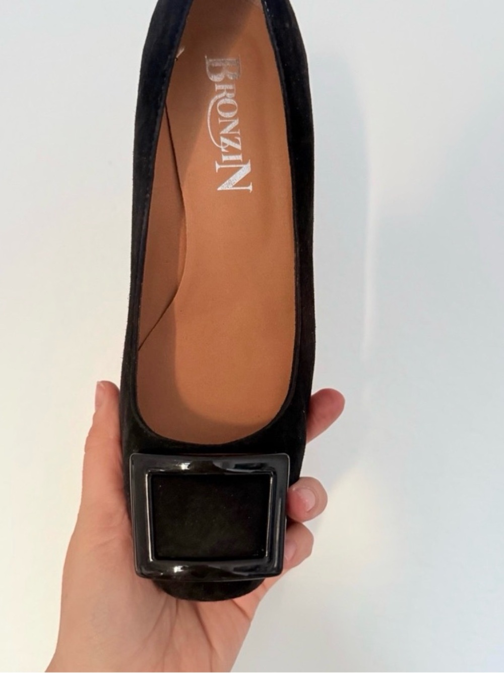 Bronzin Made in Italy Black Suede Leather Block Heel Pumps EU 39.5 - Picture 3 of 9